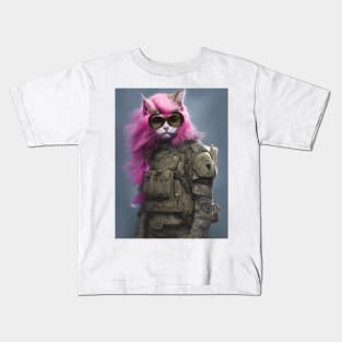 Soldier Cat - Modern Digital Art Kids T-Shirt